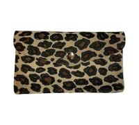 J26 Mini monedero pequeño de piel de leopardo de piel de ante de ante, Big Leo Khaki, 10,5x8x2 cm, Monedero