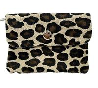 J26 Mini monedero pequeño de piel de leopardo de piel de ante de ante, Leo Khaki, 10,5x8x2 cm, Monedero