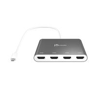 j5create Adaptador de USB-C a Hub HDMI de 4 Puertos - Divisor de Varios monitores - Soporta 4 Pantallas de 1080p 60Hz - Compatible con MacBook Tipo-C y Windows (JCA366)