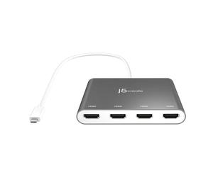 j5create Adaptador de USB-C a Hub HDMI de 4 Puertos - Divisor de Varios monitores - Soporta 4 Pantallas de 1080p 60Hz - Compatible con MacBook Tipo-C y Windows (JCA366)