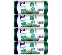 ja! 120 bolsas de basura con cordón de 60 litros, 30 unidades por rollo, costuras resistentes al desgarro, transparentes, 4 rollos