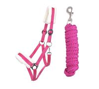 JA Horse Cabestro de piel sintética con mosquetón, ajustable, caballo, caballo, caballo de madera, punto de amarre (fucsia, cob)