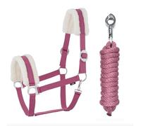 JA Horse JA4004 - Cabestro de piel sintética con gancho de pánico ajustable, cabestro para caballo, caballo de madera, cuerda de amarre (pelo sintético rosa, pony)