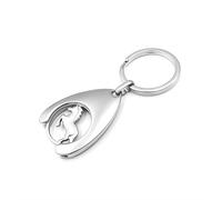 JA Horse Llavero con chip para carro de la compra, para carro de la compra, chip de la compra, herramienta para montar en caballo, metal, forma de gota de agua, color plateado, Salto de explosiones,