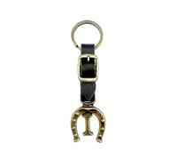 JA Horse Llavero de piel, cobre, herradura, caballo, jinete, letra A-Z, fabricado en Europa, I, 10 cm