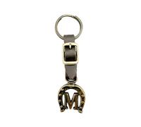 JA Horse Llavero de piel, cobre, herradura, caballo, jinete, letra A-Z, fabricado en Europa, M, 10 cm