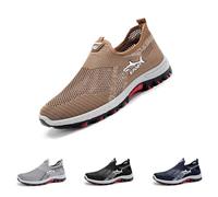Ja-RVs Cooling Comfort Sneaker, Summer Breathable Comfy Mesh Soft Bottom Slip on Walking Shoes for Men (Coffee,32 1/9)
