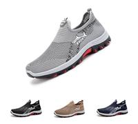 Ja-RVs Cooling Comfort Sneaker, Summer Breathable Comfy Mesh Soft Bottom Slip on Walking Shoes for Men (Gray,32 2/3)