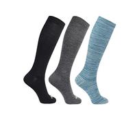 ja vie Calcetines de compresión graduada de 80 % lana merino ultra suaves de 15 a 20 mmHg para mujeres y hombres, 3 pares: 1 negro + 1 gris medio + 1 azul turquesa, S