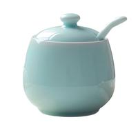 Jaamyears Azucarero de color sólido con tapa y cuchara, soporte de azúcar de 250 ml para barra de café, plato de azúcar de cerámica