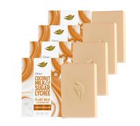 Jab n limpiador en barra Dove Plant Milk, leche de coco y az car, lichi, revitalizante suave, 4 unidades, para una piel hidratada, limpiador suav