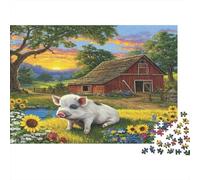 Jabalí: Escena veraniega en una Granja Rural 38x26cm/1000pcs Puzzle Adecuado para Adultos Y Multitud Mayores De 14 Años