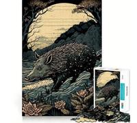 Jabalí Ukiyo E Japón Rompecabezas de 1000 Piezas para Adultos Juego Que estimula la Mente Superficie Lisa y sin Rebabas Un pasatiempo Fascinante para los Momentos de Ocio (50x75cm)