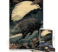Jabalí Ukiyo E Japón Rompecabezas para Adolescentes 1000 Piezas Mejora la Memoria Entretenimiento Casual Corte de Calidad Regalo de cumpleaños (38x26cm)