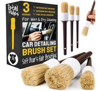 Jabalíes pelo Ultra suave coche detalle cepillos - Juego de 3 - perfecto para lavado emblemas ruedas interior tapicería aire Vents, no Metal cepillo de repuesto