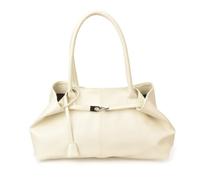 JABALUX Bolso de hombro para mujer 36,5 x 21 x 12,5 cm | Bolso de playa Boho con cadena dorada, correa de piel blanca, cremallera