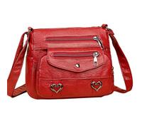 JABALUX Bolso de hombro para mujer, estilo retro, varios bolsillos, decoración de corazón, correa de hombro ajustable, 22 x 19 x 13 cm, rojo, 22 Cm X 19 Cm X 13 Cm