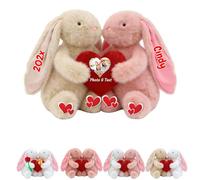 JABECODIFA Conejo De Peluche Personalizado con Corazón, Peluche Abrazable Pascua A Medida con Foto Texto como Regalos Personalizados para Ella Y Él En Pascua Navidad Y Cumpleaños 2 Piezas, 25cm