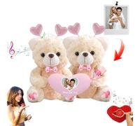 JABECODIFA Osito De Peluche Abrazándose Personalizado con Corazón, Hugging Teddy Bear con Foto Texto 2 Piezas Regalo De San Valentín Navidad Y Cumpleaños, 20cm