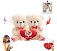 JABECODIFA Osito De Peluche Abrazándose Personalizado con Corazón, Hugging Teddy Bear con Foto Texto 2 Piezas Regalo De San Valentín Navidad Y Cumpleaños, 25cm