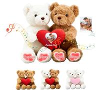 JABECODIFA Osito De Peluche Abrazándose Personalizado con Corazón, Hugging Teddy Bear con Texto Y Foto 2 Piezas Regalo De San Valentín Navidad Y Cumpleaños, 32cm