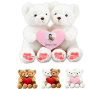 JABECODIFA Osito Que Se Abrazan Personalizado con Corazón, Hugging Bear con Texto Y Foto Regalo Personalizado San Valentín para Él Ella 2 Piezas Ideal para Aniversario Navidad, 32cm