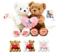 JABECODIFA Osito Que Se Abrazan Personalizado con Corazón, Hugging Bear con Texto Y Foto Regalo Personalizado San Valentín para Él Ella 2 Piezas Ideal para Aniversario Navidad, 26cm