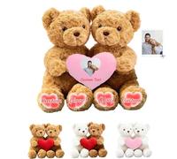 JABECODIFA Osito Que Se Abrazan Personalizado con Corazón, Hugging Bear con Texto Y Foto Regalo Personalizado San Valentín para Él Ella 2 Piezas Ideal para Aniversario Navidad, 32cm
