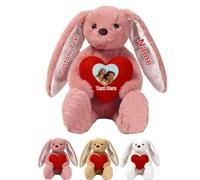 JABECODIFA Peluche De Conejo Personalizado con Corazón, Stuffed Bunny Animal De Peluche con Texto E Imagen como Regalo San Valentín Y Primer Regalo Pascua, 25cm