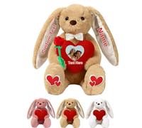 JABECODIFA Peluche De Conejo Personalizado con Corazón, Stuffed Bunny Animal De Peluche con Texto E Imagen como Regalo San Valentín Y Primer Regalo Pascua, 30cm