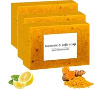 Jabón aclarador de cúrcuma y ácido kójico de limón, gel de ducha de cúrcuma para mujeres, jabón de cúrcuma para la cara, para todo tipo de piel (3 unidades)