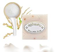 Jabón Aclarante de Arroz, Jabón de Arroz Tailandés, Jabón de Leche de Arroz Herbal Tailandés Blanco Hidratante, Jabón de Leche de Arroz Tailandés Hecho a Mano Original, Jabón Blanqueador para Cara y
