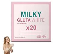 Jabón blanco Milky Gluta 20x|Jabón blanco Milky Gluta 20x, glutatión y miel, iluminador, nutritivo, limpieza de la piel, suave lavado diario para rostro y cuerpo para una piel suave tersa, 1 unidad