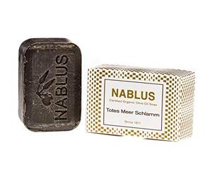 Jabón de aceite de oliva natural Nablus Soap, variedad: barro del Mar Muerto, hecho a mano y sin aceite de palma, 100g.