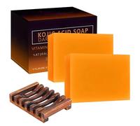 Jabón de ácido kójico para cara y cuerpo, barra de jabón con vitamina C para hiperpigmentación, jabón de cúrcuma hidratante contra el acné, manchas negras, puntos negros con bolsa de jabón de malla (2