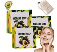 Jabón de aguacate Yamusa, jabón de pera Yamusa, jabón limpiador con aceite de aguacate para el rostro, las manos y el cuerpo, hidratante, para hombres y mujeres (3pcs)