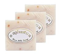 Jabón de arroz natural con leche, jabón de arroz hecho a mano tailandés, jabón aclarador de arroz con extracto de arroz, jabón aclarador de arroz limpiador e hidratante para cara y cuerpo, jabón de