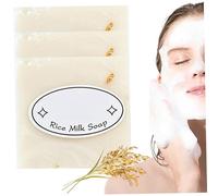 Jabón de arroz tailandés de 3 piezas, barra de jabón exfoliante antiácaros, hidratante y limpiadora de 65 g para mujeres, leche de arroz natural no irritante para rostro y cuerpo