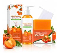 Jabón de caqui, 2 unidades de jabón de gel de ducha de caqui | Set con 100 g de jabón + gel de ducha de 120 ml, para hombres y mujeres, limpieza suave para pieles sensibles