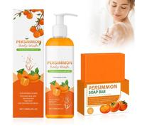 Jabón de caqui de 100 g y gel de ducha de 120 ml, jabón de caquis para el olor humano, aroma duradero, desmaquillante suave y espuma rica, para todos los tipos de piel, para hombres y mujeres