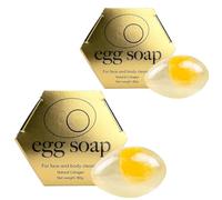 Jabón de Clara de Forma de Huevo Botánico Perfumado Pastilla de Facial de Clara de Hecho a Mano Colágeno Aceites Esenciales Jabón para Hombre Mujer (2pcs)