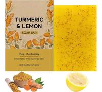Jabón de cúrcuma de limón para cara y cuerpo, jabón de cúrcuma para manchas oscuras en zonas íntimas, con jabones de vitamina E, limpiador facial para alisar e hidratar la piel. (1 unidad)