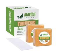 Jabón de cúrcuma para cara y cuerpo, jabón natural hecho a mano para acné, manchas oscuras y piel suave para todo tipo de piel, hombres y mujeres (paquete de 2)