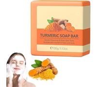 Jabón de cúrcuma para manchas oscuras, barra de jabón de cúrcuma para lavado facial, jabón natural hecho a mano para aclarar la piel para el acné, hiperpigmentación, suaviza y limpia la piel (1)