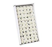 Jabón de flores de rosa, jabón de baño perfumado floral, pétalos de flores de rosa, pétalos de aceite esencial para plantas, regalos de fiesta de boda (50 piezas) (blanco)