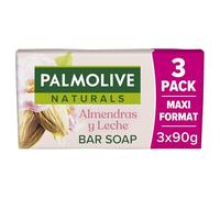 Jabón en Pastilla Palmolive Naturals Cuidado Delicado Almendra y Leche 3x90g, Con extractos de leche de almendras, Hidrata la piel, Ingredientes naturales y Envase reciclable