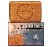 Jabón exfoliante aclarador. MULTICLEAR - 100g. Antimanchas y Antiacne. Con semilla de Melocotón. Combate puntos negros y células muertas