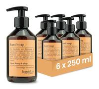 Jabón líquido para manos Jean & Len de naranja sanguina y vetiver, en set, limpia suavemente las manos, jabón líquido en dispensador con bomba, aroma afrutado, sin parabenos, vegano, 6 x 250 ml