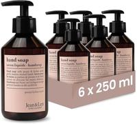 Jabón líquido para manos Jean & Len, rosa y lichi, en set, limpia suavemente las manos, jabón líquido en dispensador con bomba, aroma floral, sin parabenos, vegano, 6 x 250 ml
