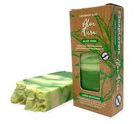 Jabón Natural de Aloe Vera - Jabon de Manos, Cuerpo, y Cara Hidratante y Regeneradora, Pastilla Sólida Ecológica y Artesanal, Fabricado en España, Vegano y Sin Aceite de Palma (100 g)